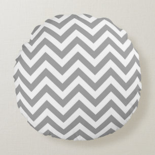 Dark Grey White Large Chevron ZigZag Pattern Round Cushion