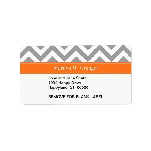 Dark Grey White LG Chevron Pumpkin Name Monogram Label (Front)