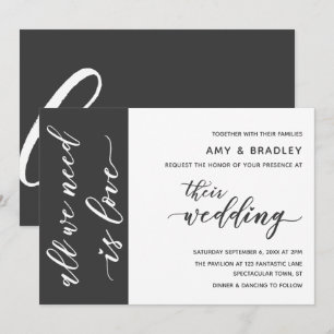 Dark Grey & White Modern Script Wedding Invitation