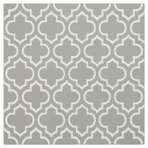 Dark Grey, White Moroccan Quatrefoil #6 Fabric