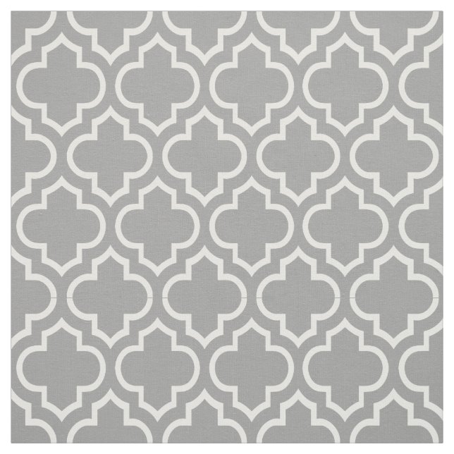 Dark Grey, White Moroccan Quatrefoil #6 Fabric (Swatch)