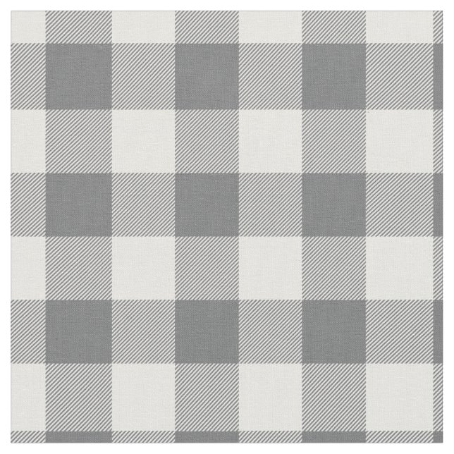 Dark Grey & White Plaid Gingham Fabric (Close Up)
