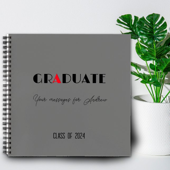 Dark grey white red script graduation name notebook (Creator Uploaded)