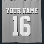 Dark Grey White Sports Jersey Team Jersey Shower Curtain<br><div class="desc">Preppy Solid Colour Team Jersey / Sports Jersey / Football Jersey / Rugby Jersey with Custom Name Customise this with your own name or team name and a number. You can change the size, colour and placement of the text if you need to make changes, change the colour of or...</div>