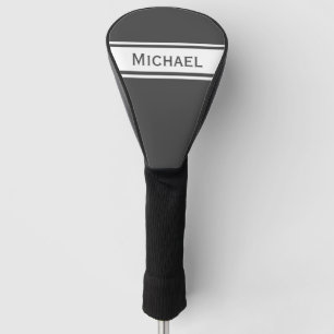 Dark Grey White Stripes Name Monogram Golf Head Cover