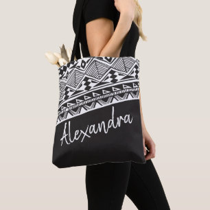 Dark Grey White Tribal Pattern Personalised Tote Bag
