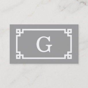 Dark Grey Wht Greek Key Frame #2 Initial Monogram Business Card