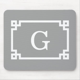 Dark Grey Wht Greek Key Frame #2 Initial Monogram Mouse Pad