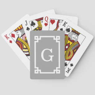 Dark Grey Wht Greek Key Frame #2 Initial Monogram Playing Cards