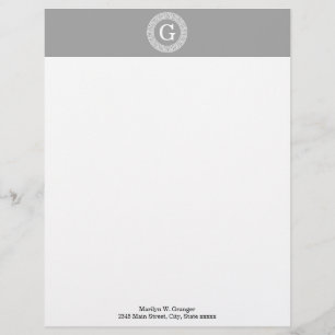 Dark Grey Wht Greek Key Rnd Frame Initial Monogram Letterhead Template