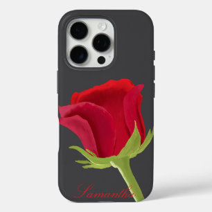 Dark grey with red rose iPhone 16 pro case