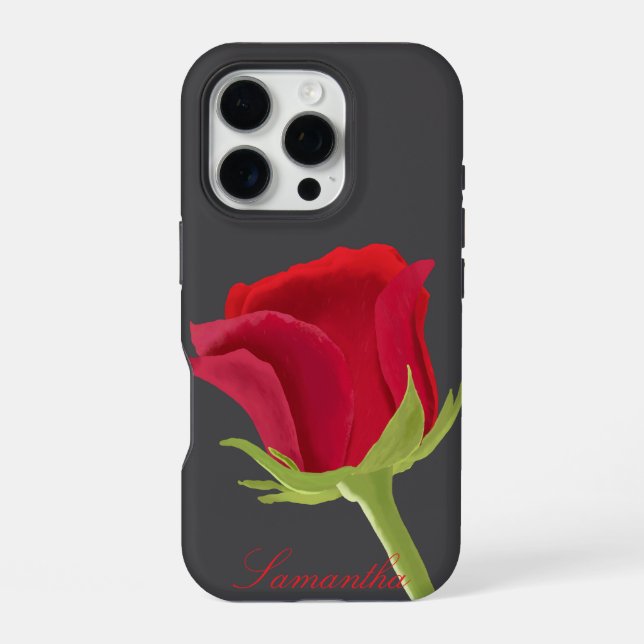 Dark grey with red rose iPhone case (Back)