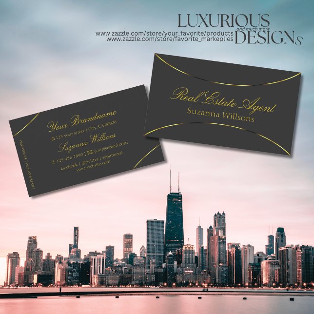 Dark Grey with Shimmery Gold Decor Professional Business Card (Creator Uploaded)