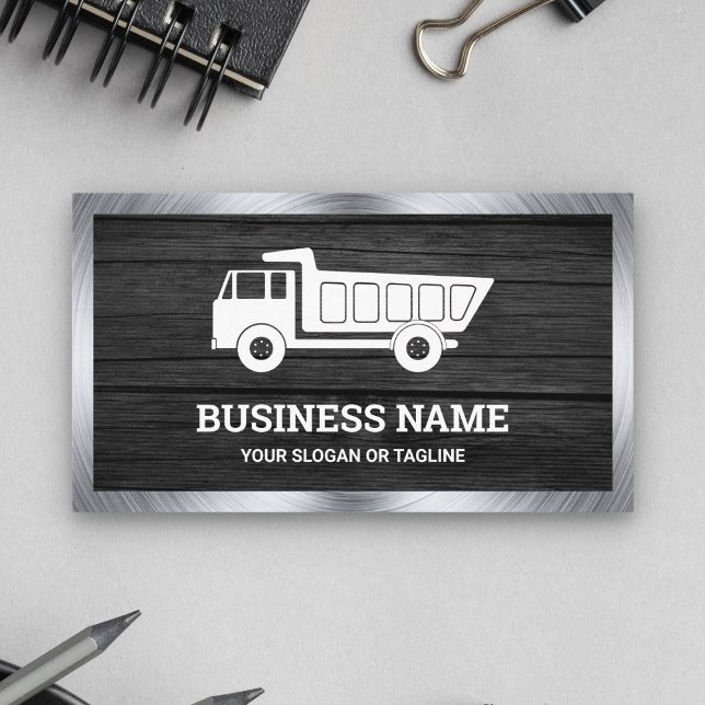Dark Grey Wood Construction Hauling Dump Truck Business Card (Creator Uploaded)