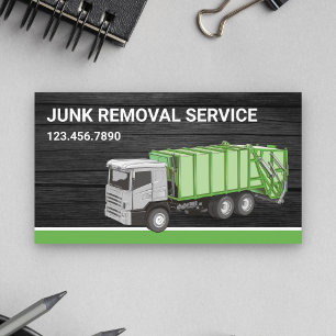 Dark Grey Wood Junk Removal Service Garbage Truck Business Card