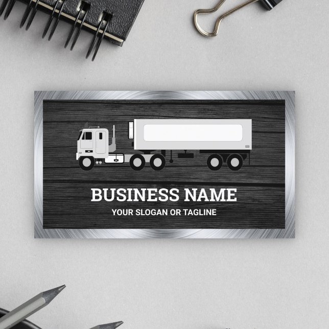 Dark Grey Wood Logistics Transport Truck Trailer Business Card (Creator Uploaded)