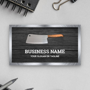 Dark Grey Wood Steel Butcher Knife Meat Shop Business Card