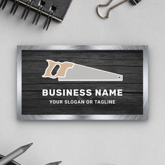 Dark Grey Wood Steel Hand Saw Handyman Carpenter Business Card (Creator Uploaded)