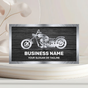 Dark Grey Wood Steel Motorbike Motorcycle Mechanic Business Card