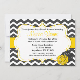 Dark Grey Yellow Chevron Invitation