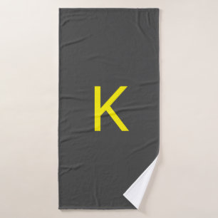 Dark Grey Yellow Gray Monogram Initial Letter Name Bath Towel