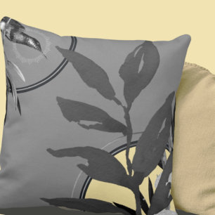 Dark Grey & Yellow Watercolor Leaves Hummingbird Cushion