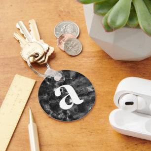 Dark Grunge Abstract Black Marble design Key Ring