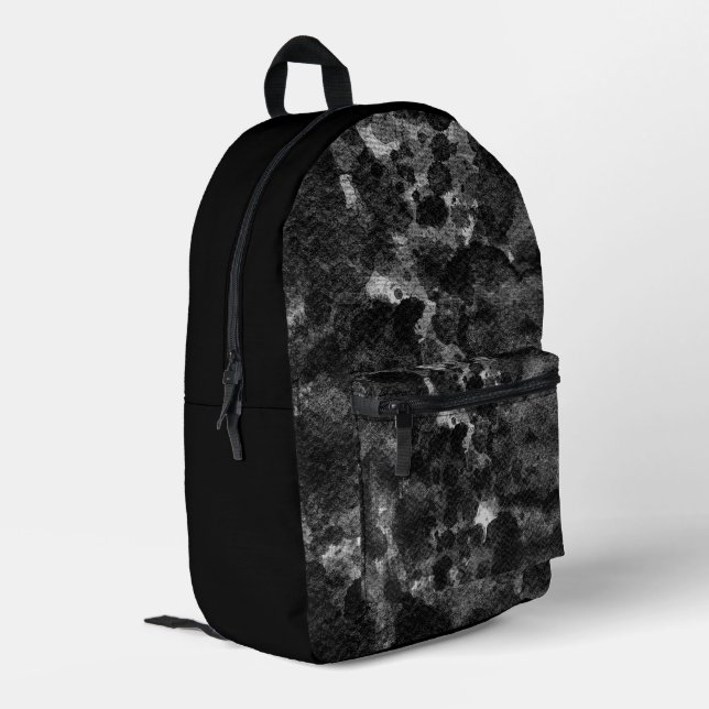 Dark Grunge Abstract Black Marble Printed Backpack (Back Corner Left)