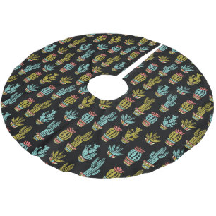Dark Grunge Cactus Pattern Brushed Polyester Tree Skirt