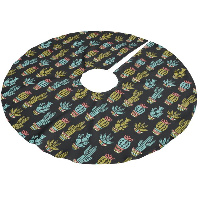 Dark Grunge Cactus Pattern Brushed Polyester Tree Skirt (Angled)