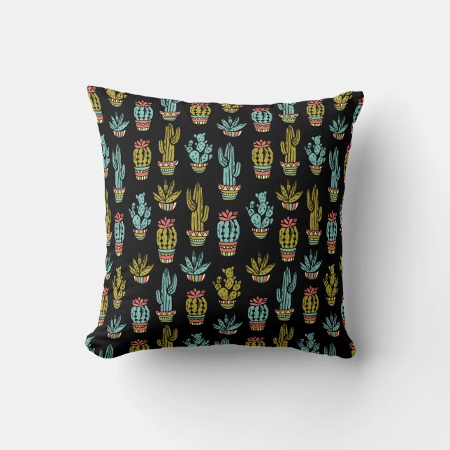 Dark Grunge Cactus Pattern Cushion (Front)