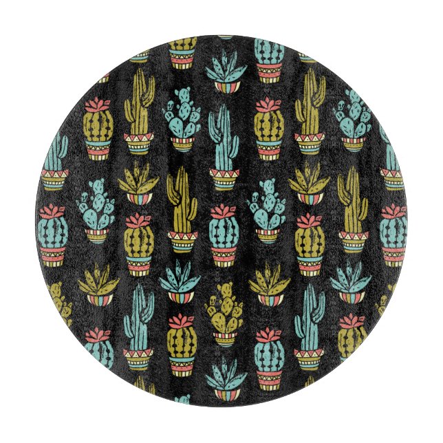 Dark Grunge Cactus Pattern Cutting Board (Front)