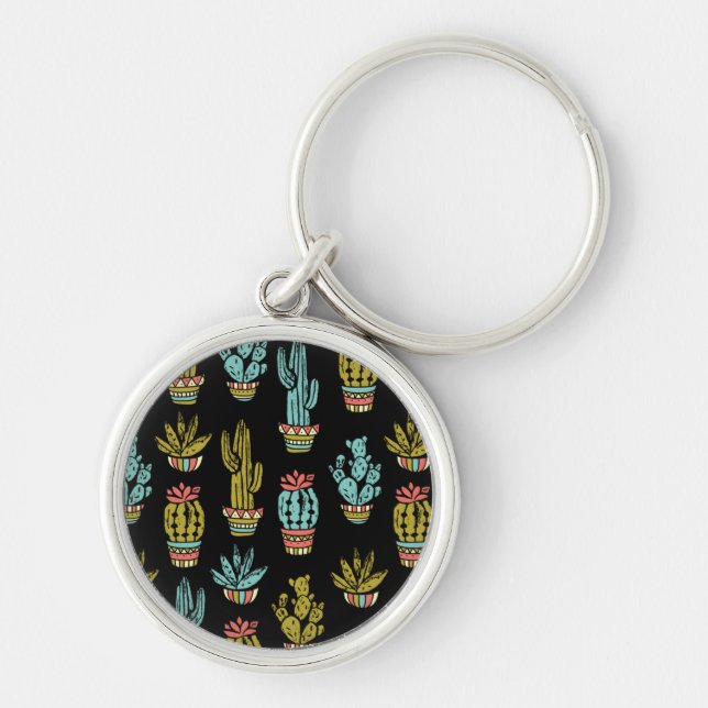 Dark Grunge Cactus Pattern Key Ring (Front)