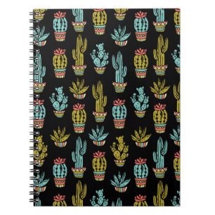 Dark Grunge Cactus Pattern Spiral Notebook