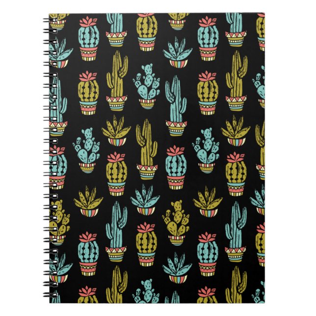 Dark Grunge Cactus Pattern Spiral Notebook (Front)