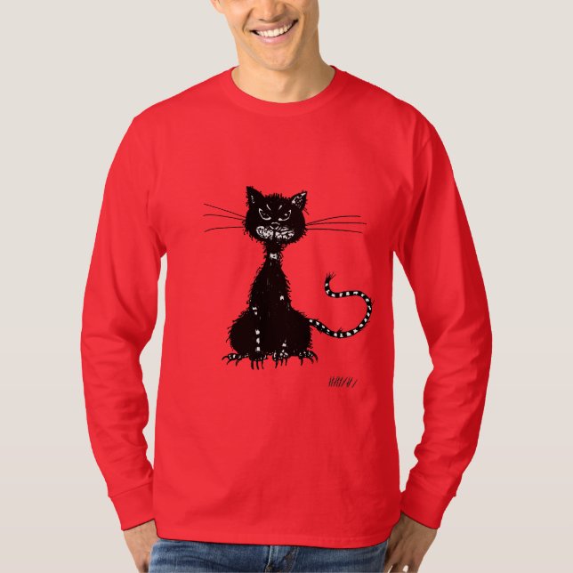 Dark Grunge Evil Black Cat Male Long-Sleeved T-Shirt (Front)