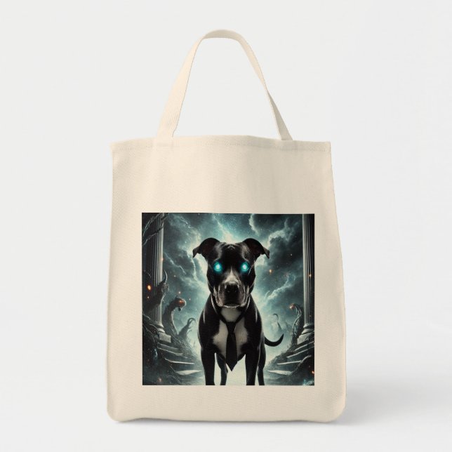  Dark Guardian: Black Pitbull with Hypnotic Gaze Tote Bag (Front)