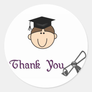 Dark Hair Boy Graduation Thank You Stickers