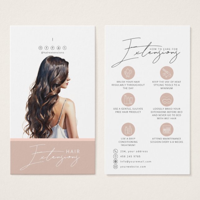 Dark Hair Extensions Care Hang Tag Card (Front & Back)