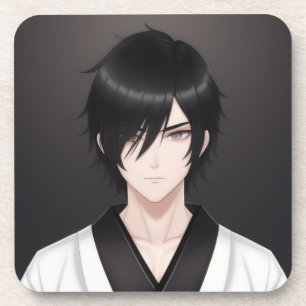 Dark-Haired Anime Boy in Traditional Attire Orname Coaster