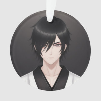 Dark-Haired Anime Boy in Traditional Attire Orname Ornament