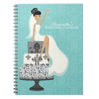 Dark Haired Bride on Wedding Cake {aqua}