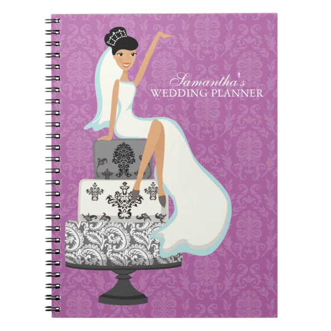 Dark Haired Bride on Wedding Cake {orchid} Spiral Notebook (Front)