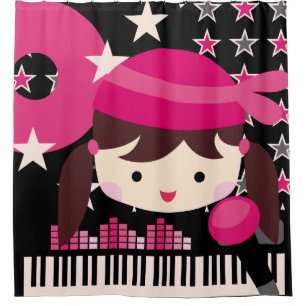 Dark Haired Girl Rock Star Music Karaoke Shower Curtain