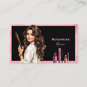 Dark Haired Makeup Cartoon Lady  Business Card