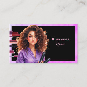 Dark Haired Makeup Lady Purple Business Card