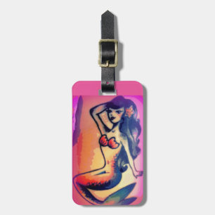 dark-haired mermaid beauty luggage tag