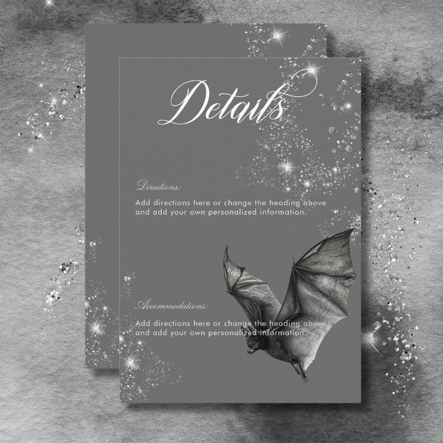 Dark Halloween Glam Bat & Diamonds Wedding Details Enclosure Card (Dark Halloween Glam Bat & Diamonds Wedding Details Enclosure Card)