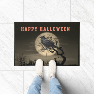 Dark Halloween Graveyard and Raven in Tree   Doormat