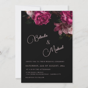 Dark Hand Drawn Roses Photo Wedding Invitation